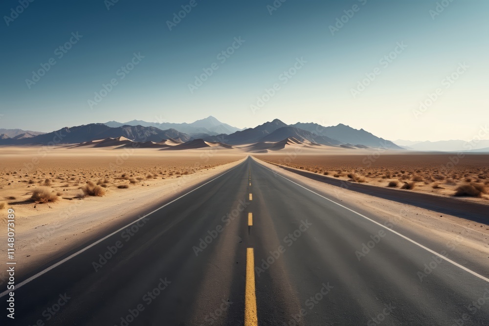 arafed road in the middle of a desert with mountains in the background arafed road in the middle of a desert with mountains in the background
