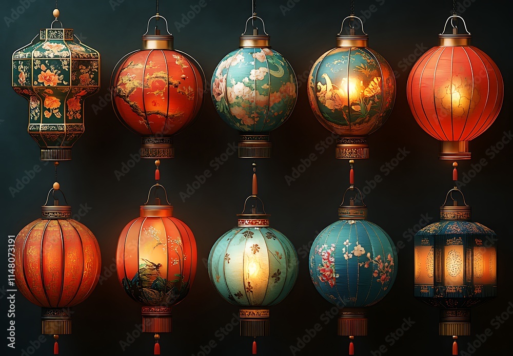 Serene Group of Lanterns with a Candle.

