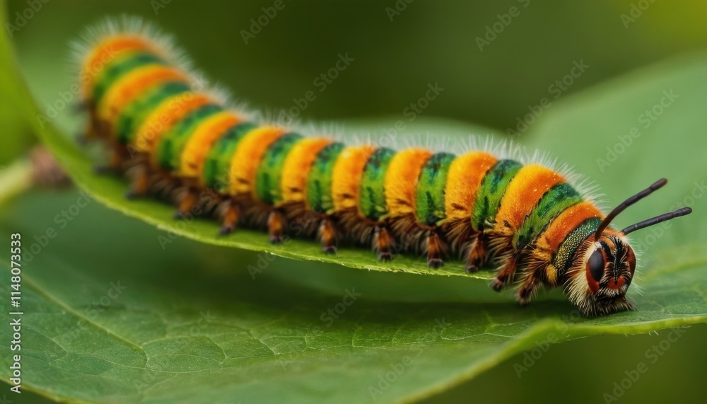 Vibrant Caterpillar on a Leaf Displays Nature's Colorful Art Vibrant Caterpillar on a Leaf Displays Nature's Colorful Art