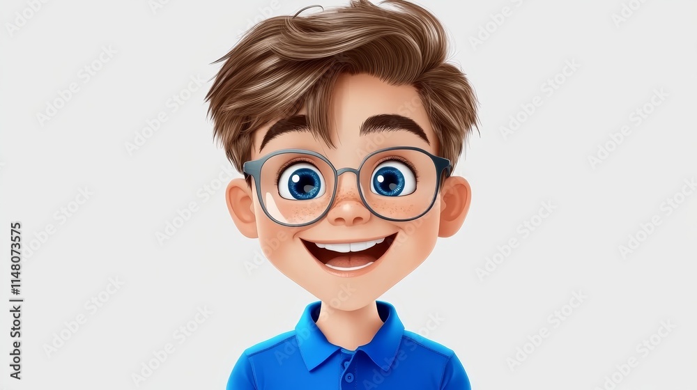 Happy Boy Cartoon D Render Glasses Child Kid Smiling Happy Boy Cartoon D Render Glasses Child Kid Smiling