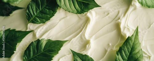Natural beauty cream and green leaves