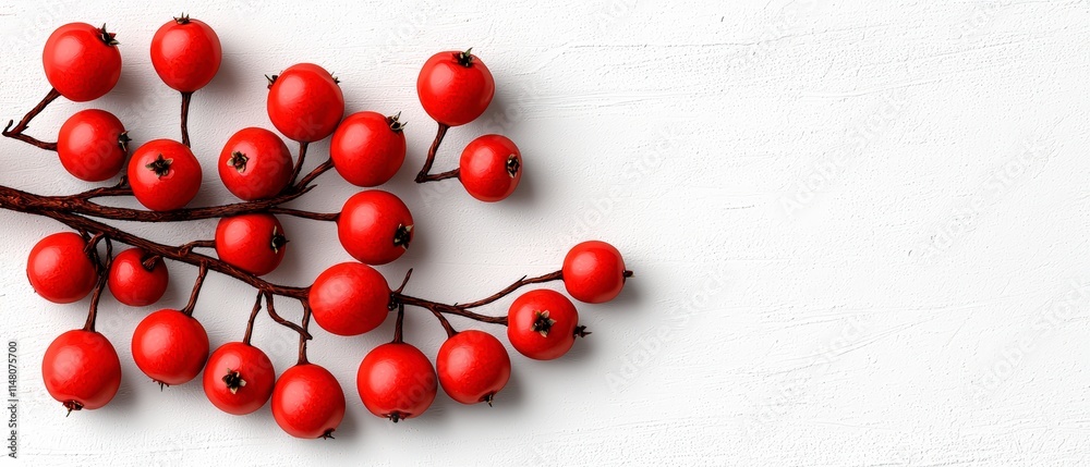 Festive Red Hawthorn Berries on White Winter Christmas Nature Botanical Festive Red Hawthorn Berries on White Winter Christmas Nature Botanical
