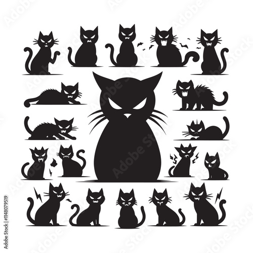 Collection of black cat silhouettes in various poses.