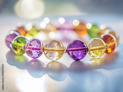 Elegant Gemstone Bracelet Amethyst, Citrine, Peridot, Sunlit photo