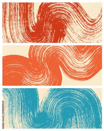 Set of abstract backgrounds. Color ink brush strokes, patterns, posters, cover.