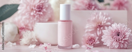 Natural organic cosmetics with delicate pink flowers