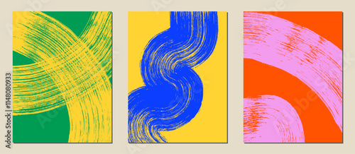 Set of abstract backgrounds. Color ink brush strokes, patterns, posters, cover.