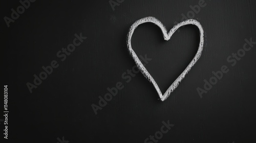 Heart Shape Drawn in White Chalk on Black Background Perfect for Romantic and Love Themes