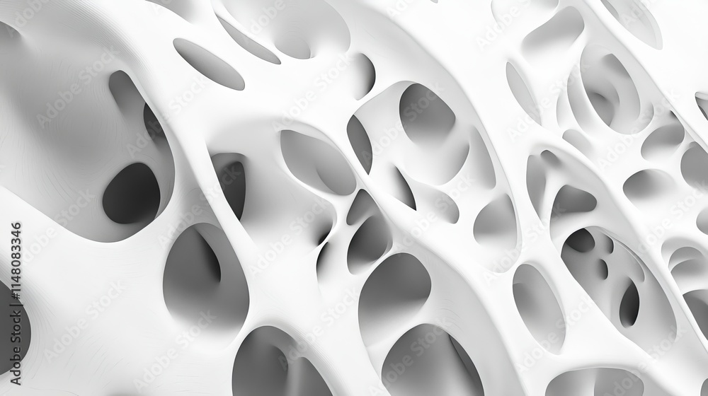 Abstract white pattern featuring smooth curves and holes, creating a modern and minimalist design with an organic feel. Abstract white pattern featuring smooth curves and holes, creating a modern and minimalist design with an organic feel.