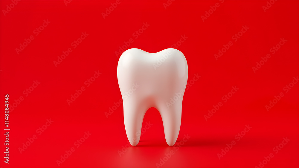 Cute avatar 3D image of high-quality, close-up to a white thooth. the background is a solid, vibrant red with no shadows or additional elements. lighting is centered on the tooth, Generative AI Cute avatar 3D image of high-quality, close-up to a white thooth. the background is a solid, vibrant red with no shadows or additional elements. lighting is centered on the tooth, Generative AI