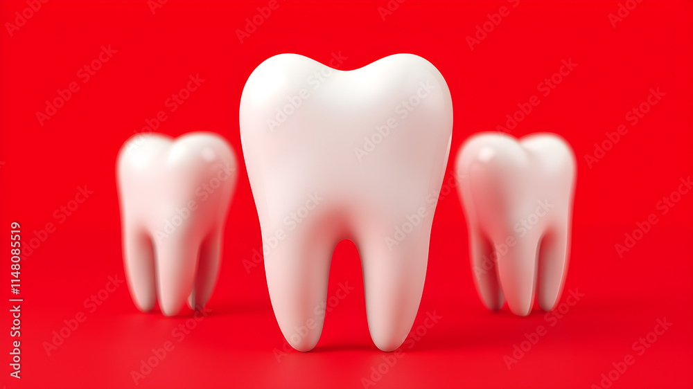 Cute avatar 3D image of high-quality, close-up to a white thooth. the background is a solid, vibrant red with no shadows or additional elements. lighting is centered on the tooth, Generative AI Cute avatar 3D image of high-quality, close-up to a white thooth. the background is a solid, vibrant red with no shadows or additional elements. lighting is centered on the tooth, Generative AI