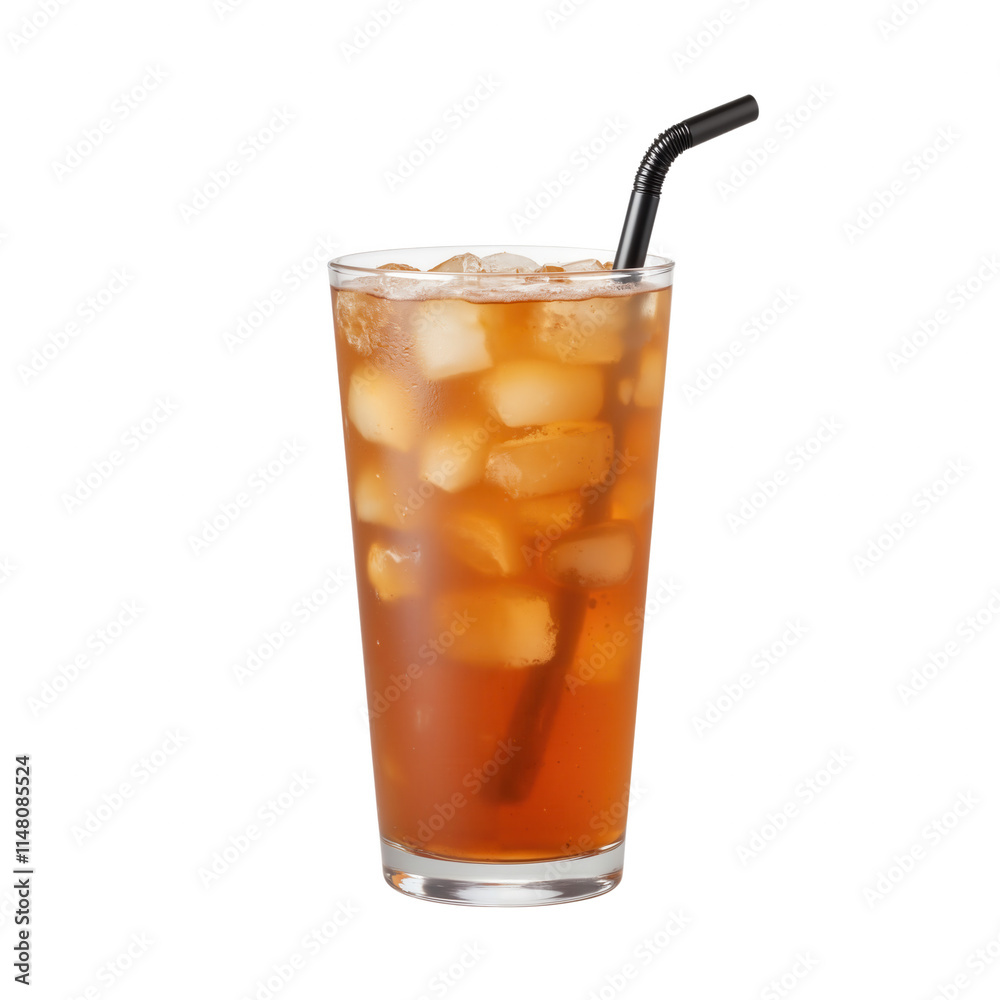 Iced Beverage with Straw in Transparent Glass Iced Beverage with Straw in Transparent Glass