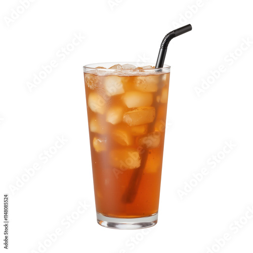 Iced Beverage with Straw in Transparent Glass