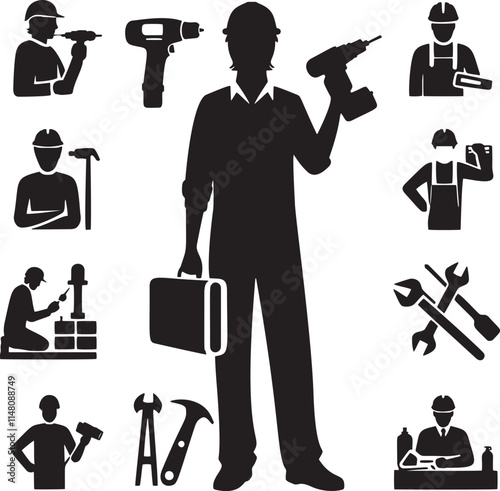 Construction worker icons.