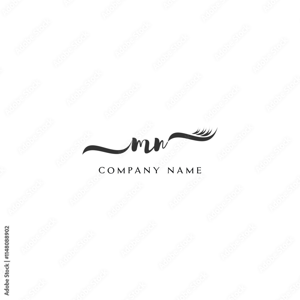 Minimalist MN Logo Design with Abstract Feather Element Minimalist MN Logo Design with Abstract Feather Element