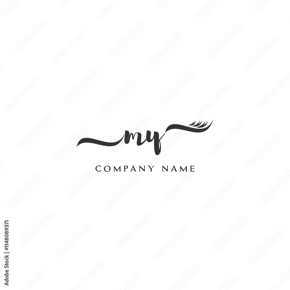 Minimalist MY Logo Design with Abstract Feather Element Minimalist MY Logo Design with Abstract Feather Element