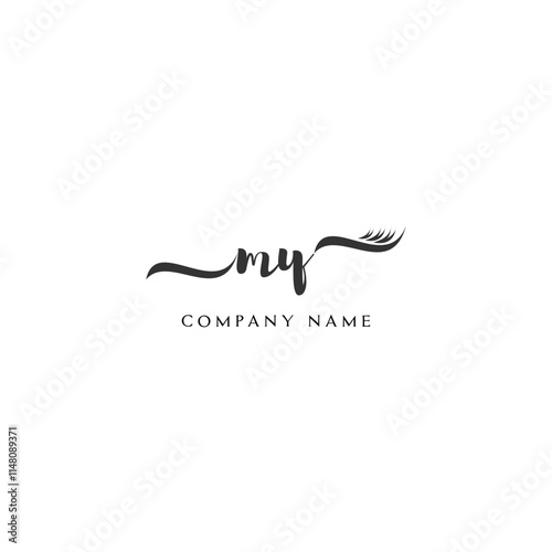 Minimalist MY Logo Design with Abstract Feather Element