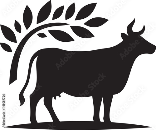 Cow silhouette with branch.