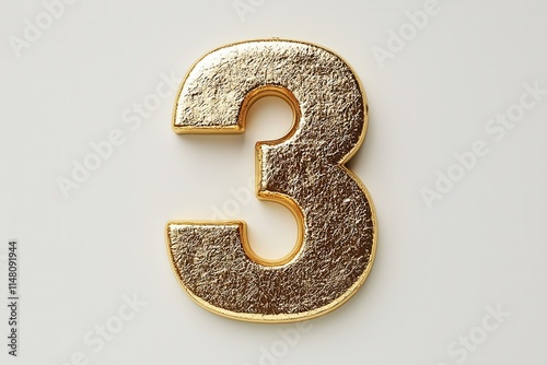 Golden number three displayed against a plain background for decorative or celebratory purposes