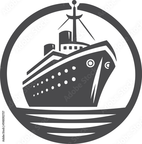 Cruise ship icon in a circle.