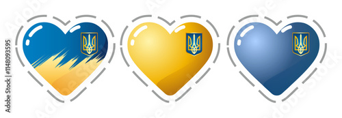 Patriotic design. Hearts with trident for sticker printing