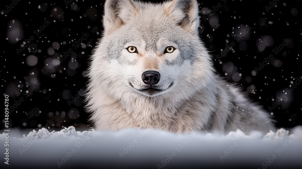 Obraz premium Majestic Arctic Wolf in Winter Snowfall Wildlife Photography