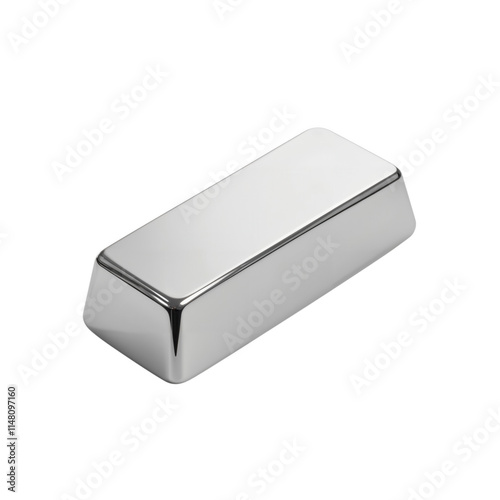 Shiny Silver Bar with Angular Edges on White Surface