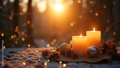Sunset Candlelight Serenity: A Winter Solstice Scene