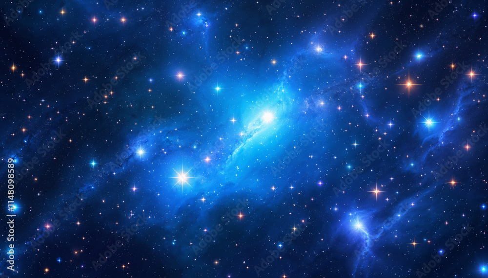 Obraz premium Vibrant cosmic landscape showcasing blue nebulas and shining stars in deep space