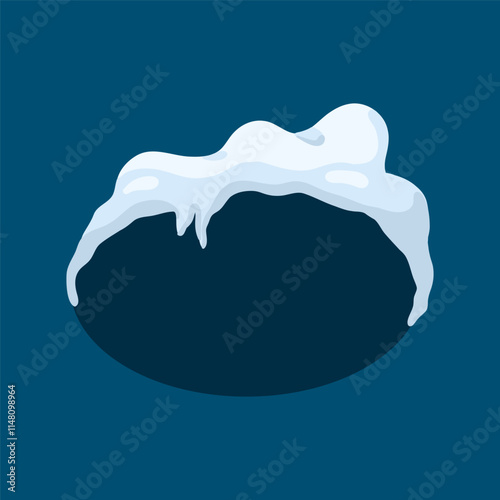 Frames with snow ice cap. Card or poster template. Snowdrifts shapes with icicles. Winter frame decoration. Snowy roof effect. Frost icy heaps. Frozen vector cartoon flat isolated illustration