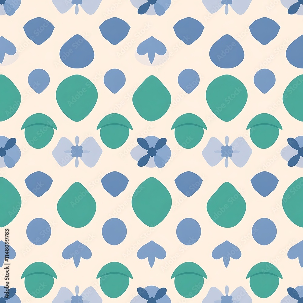 Fototapeta premium Pastel Floral Seamless Pattern: A delicate and charming pattern featuring abstract floral motifs in soft blue and green hues, perfect for adding a touch of elegance and whimsy to any design project. 
