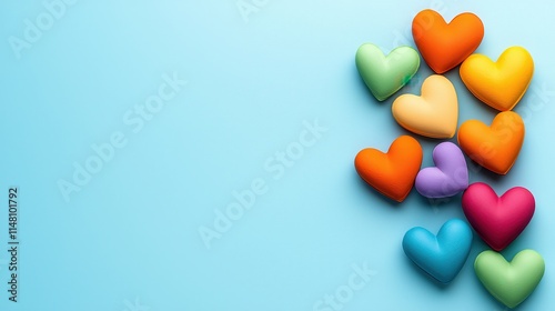 Colorful Heart Shaped Candies on Blue Background for Valentine's Day or Romantic Themes