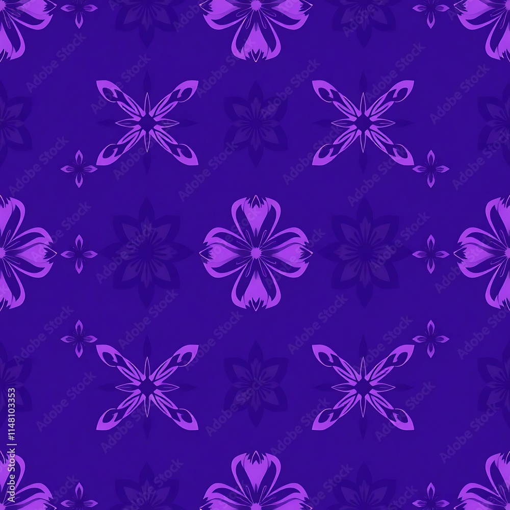 Fototapeta premium Purple Floral Pattern: A captivating seamless pattern featuring a repeating motif of vibrant purple flowers against a rich, deep purple background.