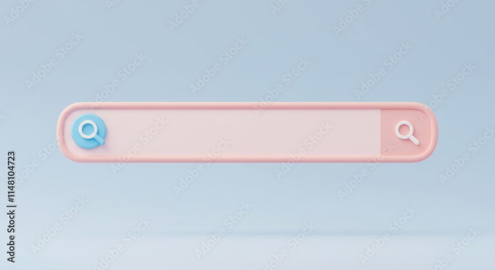 3D search bar in pastel pink with a light blue search icon on the left 3D search bar in pastel pink with a light blue search icon on the left