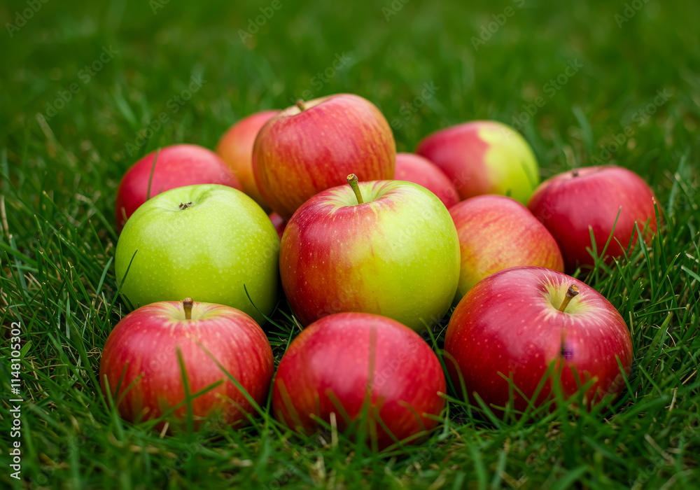 Fresh Organic Apples Resting in Summer Grass Fresh Organic Apples Resting in Summer Grass