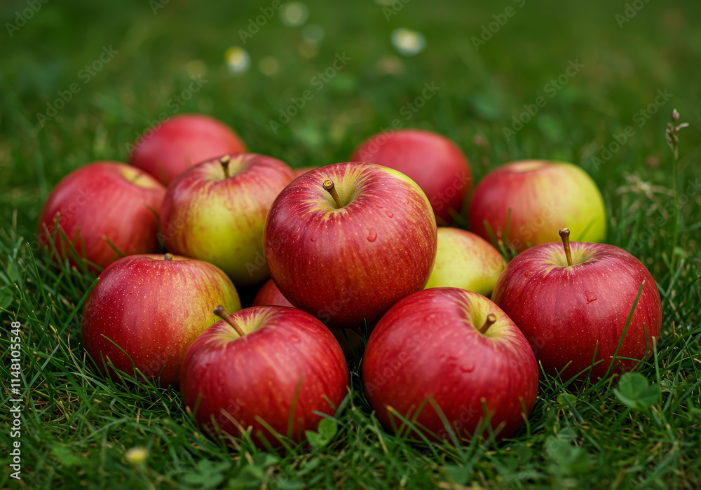Fresh Organic Apples Resting in Summer Grass Fresh Organic Apples Resting in Summer Grass