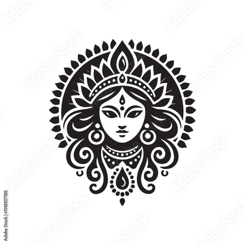 hindu god devi durga head silhouette