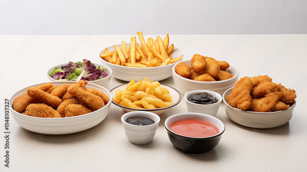 Plates Filled with Fried Foods Isolated on Transparent Background - Crispy and Golden Snacks for Food Photography and Culinary Design Plates Filled with Fried Foods Isolated on Transparent Background - Crispy and Golden Snacks for Food Photography and Culinary Design