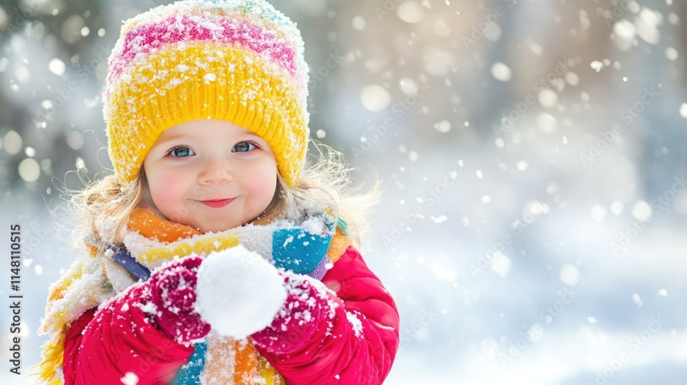 Joyful Child Enjoying Snowflakes in Colorful Winter Clothes Joyful Child Enjoying Snowflakes in Colorful Winter Clothes