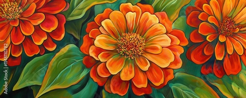 orange, red and green zinnia
