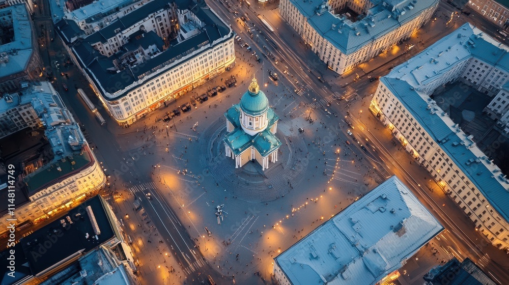 Obraz premium Helsinki, Finland. City center aerial view. Helsinki Cathedral. Senate square. Market Square, From Drone.