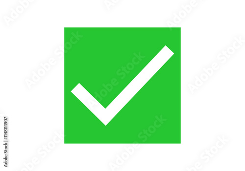 Etiqueta cuadrada verde con tic afirmativo blanco