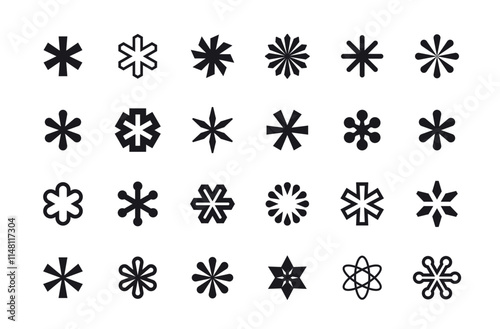 asterisks icons, geometric abstract design, shapes isolated on white, big vector set