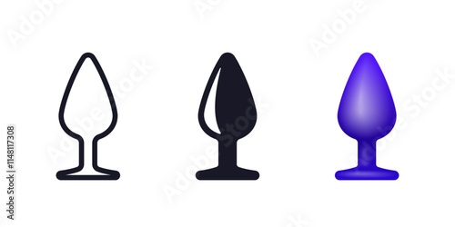anal plug icon in three styles, 3d design, solid and outlined
