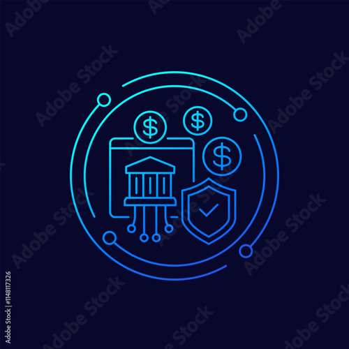 bank deposit icon, online savings account, linear design