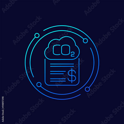 carbon emissions cost icon, co2 gas price, linear design