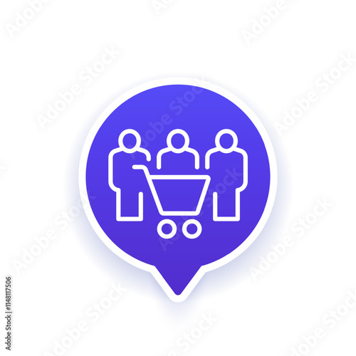 customers icon, shopping cart and people line vector