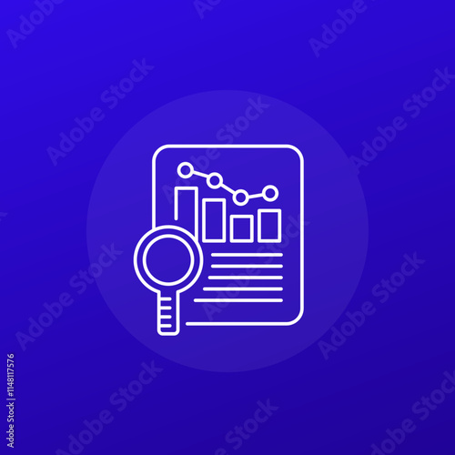 Financial statement review icon, line vector