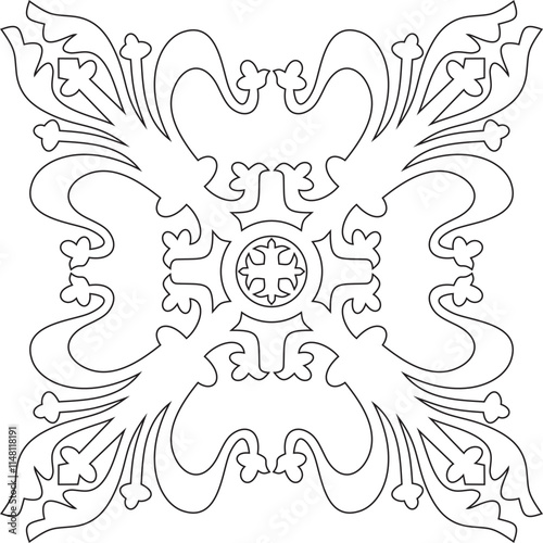 Vector black contour gothic ornament. Medieval European art. Traditional patterns of Catholic cathedrals