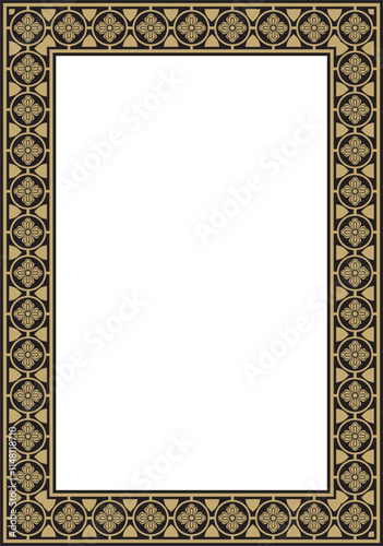 Vector black and gold square gothic ornament. Medieval European rectangle, border. Classic pattern of the Germans, Angles, Saxons, Franks